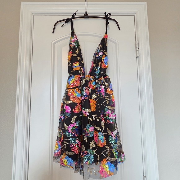 Sequin Flower Dress in Black Multicolor Size S - Picture 2 of 13